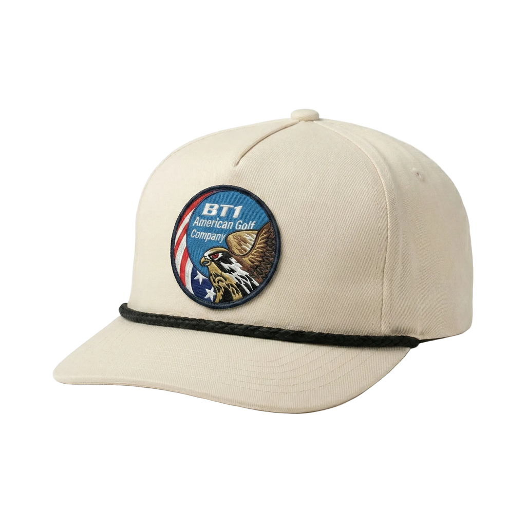 Beige cap with a logo on a white background
